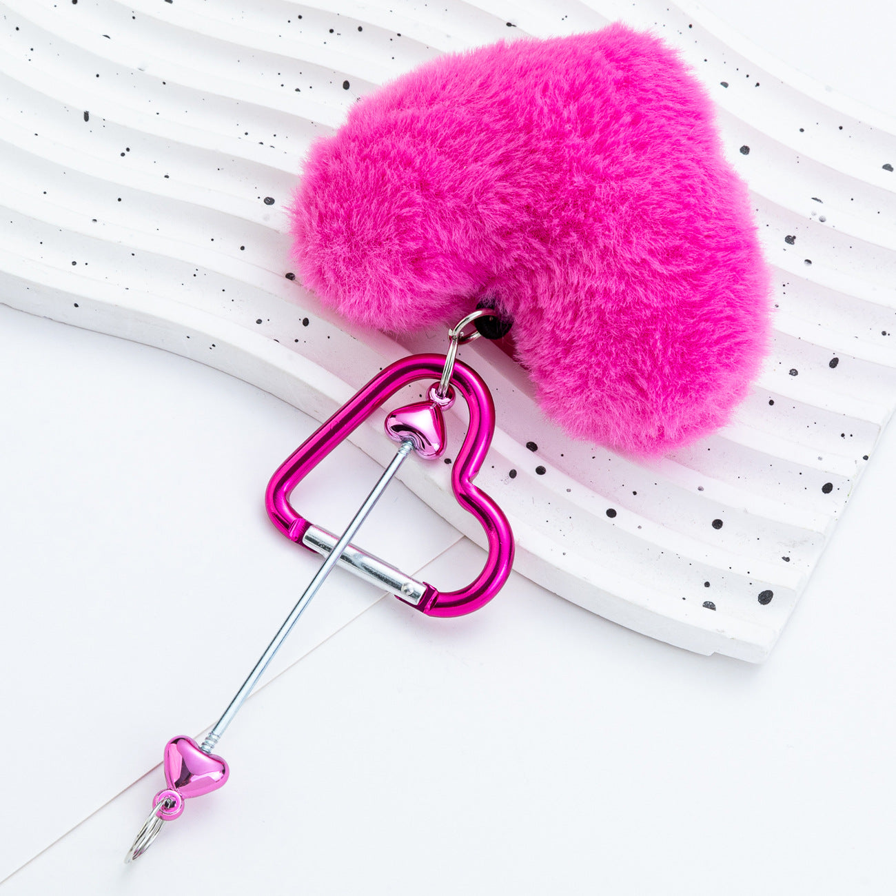 Wholesale New DIY beadable PomPom love mountaineering buckle plush keychains